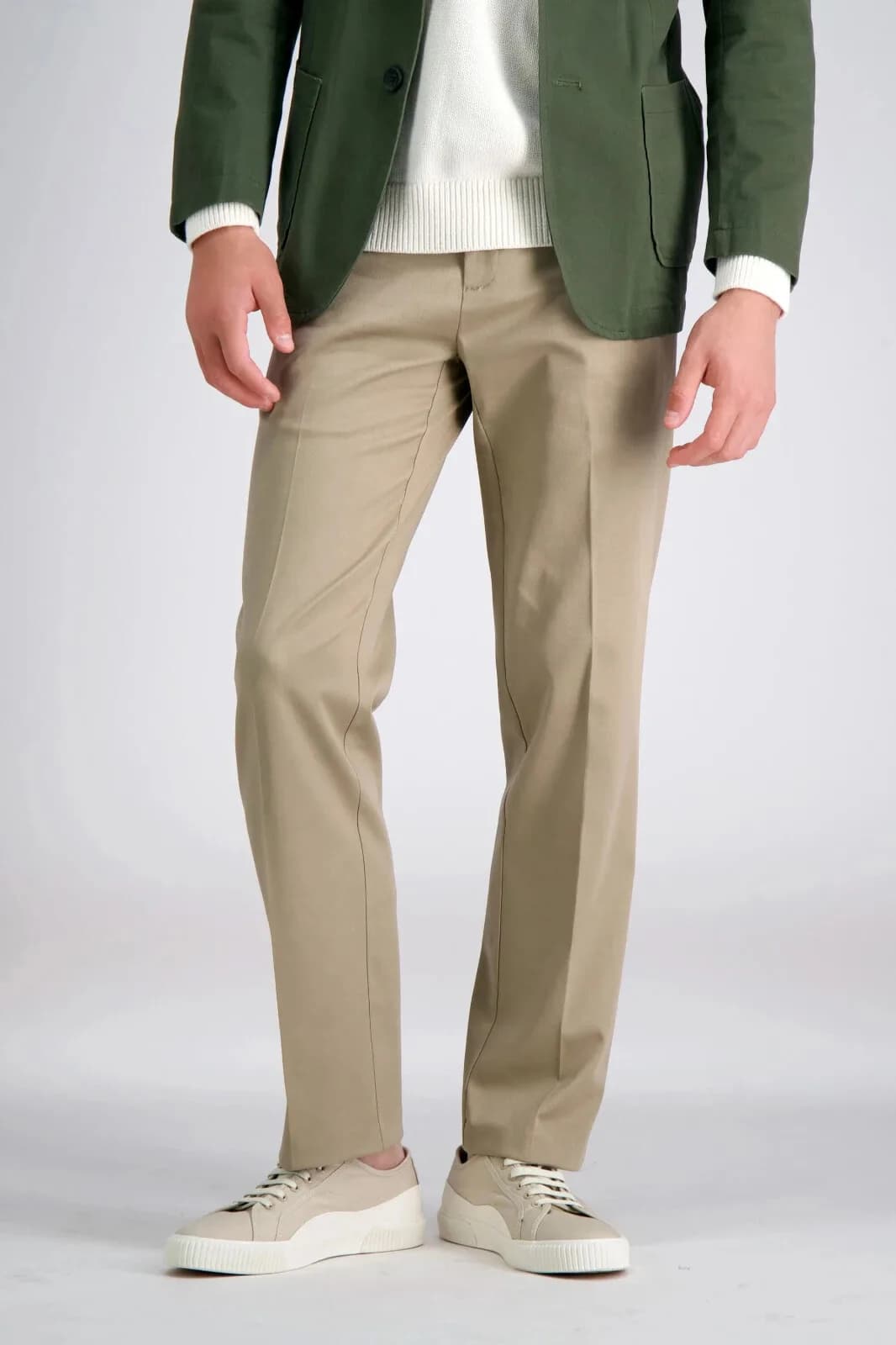 HAGGAR Straight Fit Flat Front Flex Waistband NO IRON Khaki Trousers Pants 38W