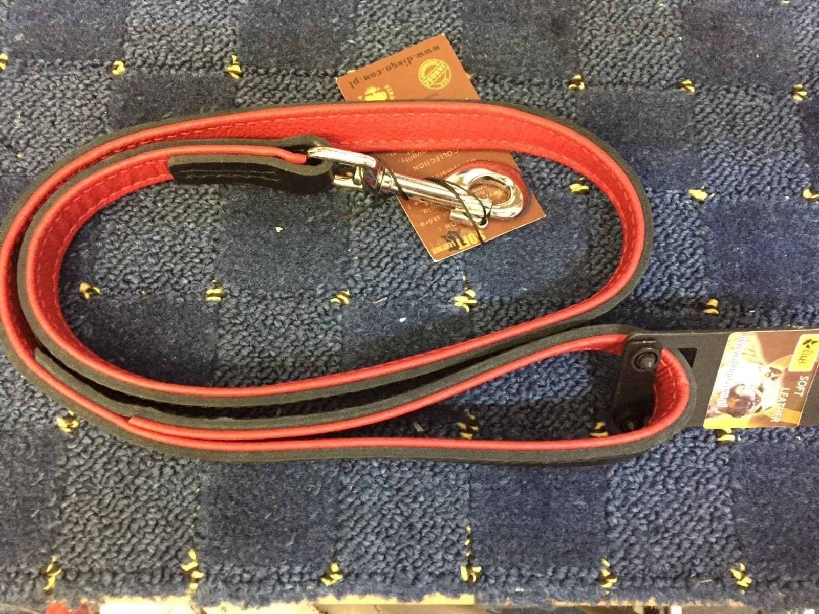 Dingo Leather Leash for Dog Exclusive Black with Red Padding Lead Handmade