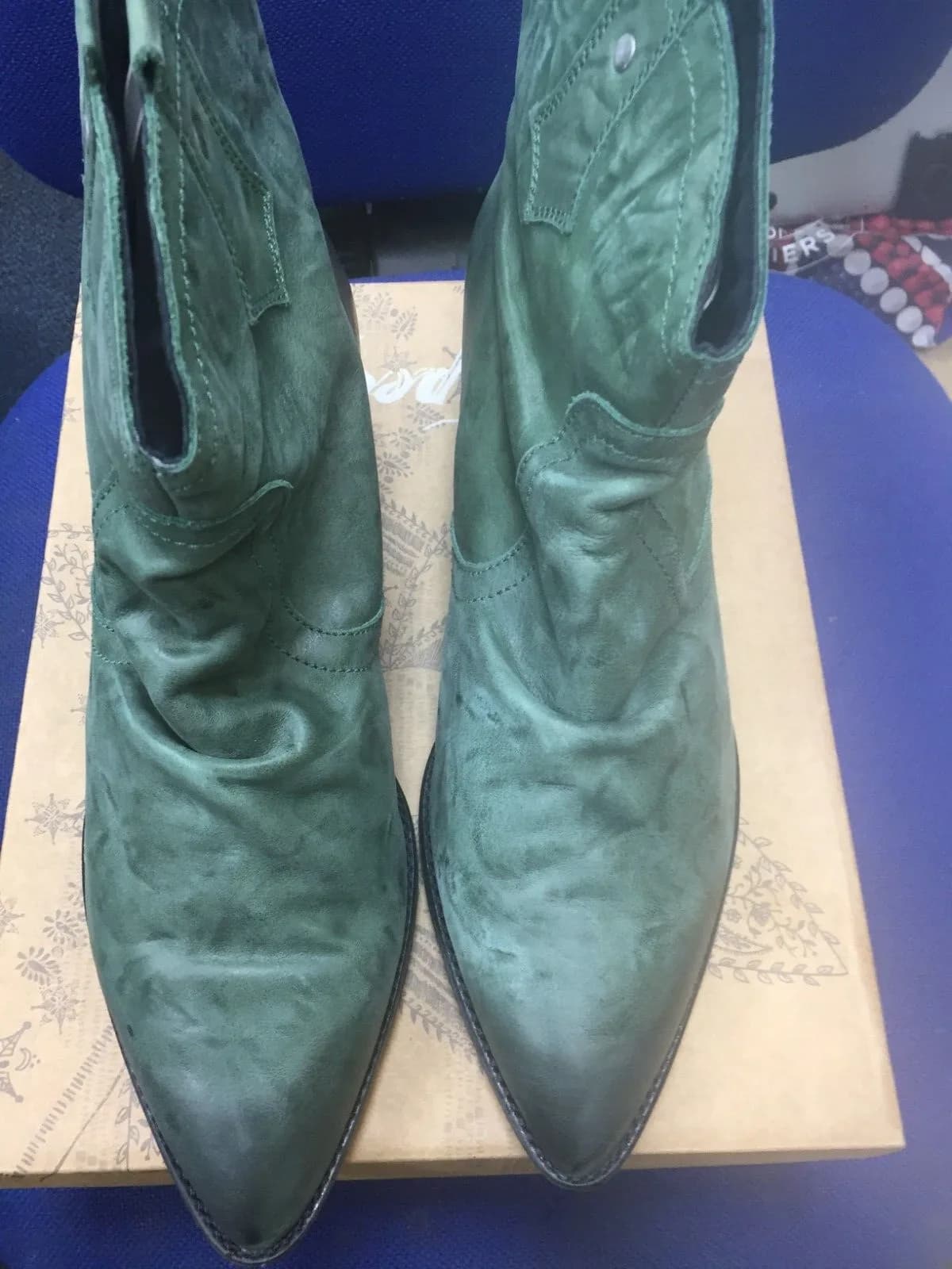 FREE PEOPLE WOMEN'S LEATHER DIXIE STYLE ANKLE BOOTS GREEN 41 RRP $158.00