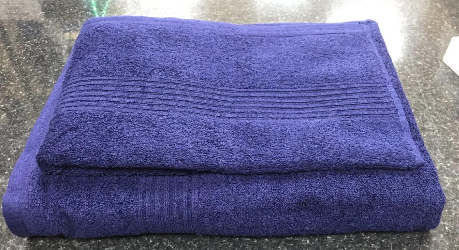 HIGH QUALITY TURKISH COTTON TOWEL SET OF 2 NAVY BLUE BATH & FACE