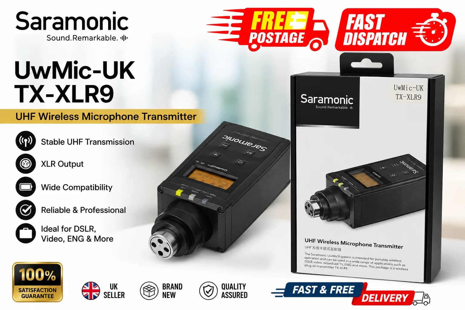 Saramonic TX-XLR9 Plug-on XLR UHF Wireless Transmitter UwMic-UK