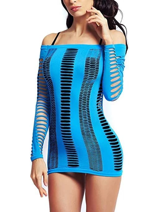 Amoretu Womens Crochet Lingerie Negligee Crop Top T-Shirt Chemise Dress