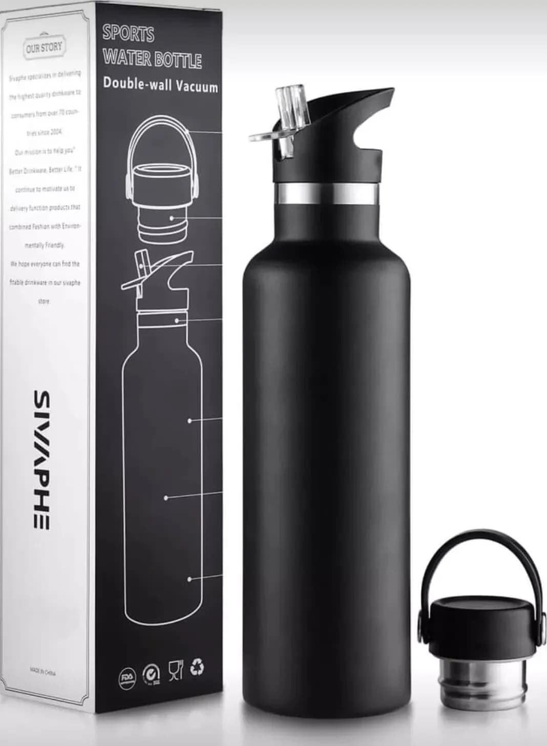 Sivaphe Insulated Water Bottle Leak-Proof for Sports Outdoor Stainless Steel 750