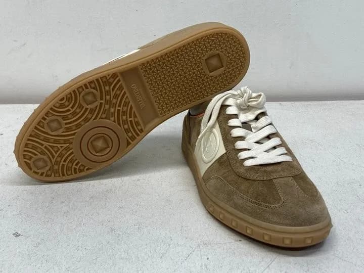 VALENTINO GARAVANI UPVILLAGE LEATHER-TRIMMED SUEDE BEIGE UK 7 NEW RRP £600