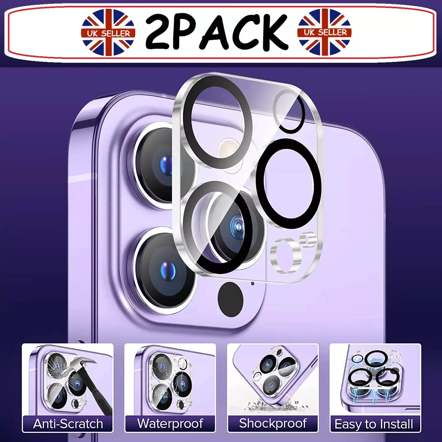 2PACK Tempered Glass CAMERA LENS Protector for iPhone 15 PRO MAX