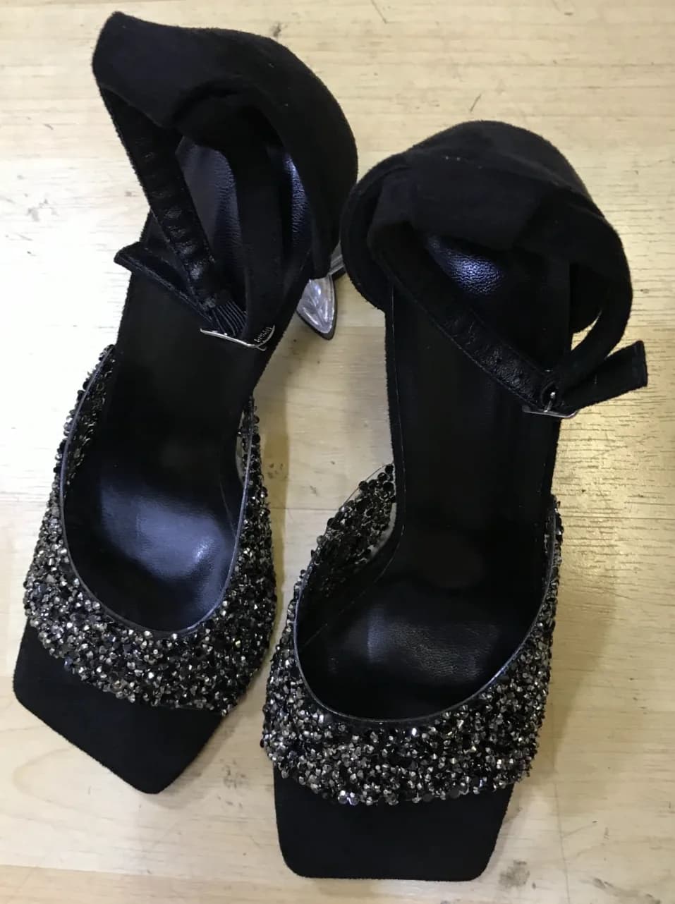 Women's Black Diamanté Heeled Sandals UK Size 4 Party Evening Clear Heel