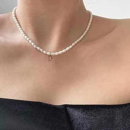 Pearl Necklace, Initial Letter D Pendant Titanium Steel Name Personalised GIFT