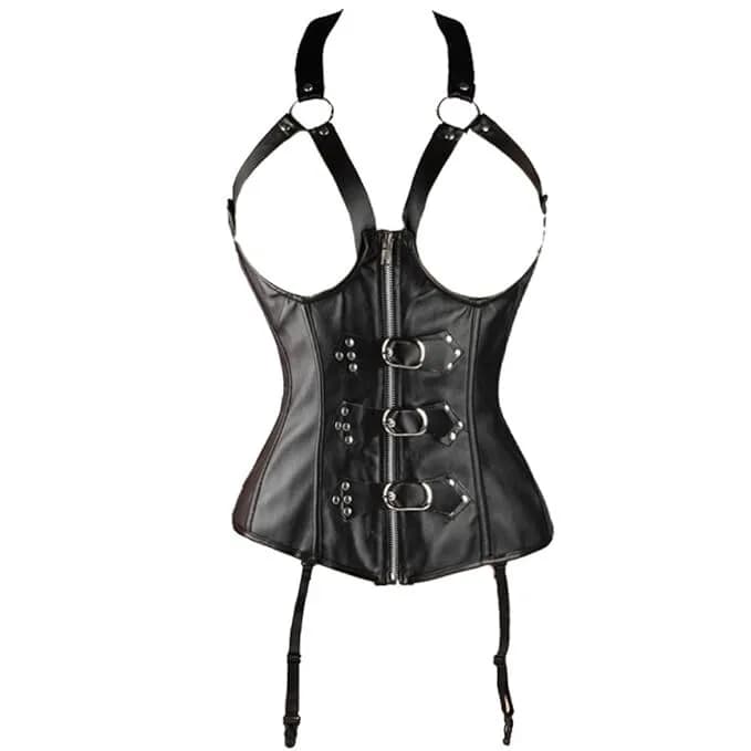 KIWI RATA Women's Punk Rock Faux Leather Buckle Up Corset Bustier Basque UK 6-8