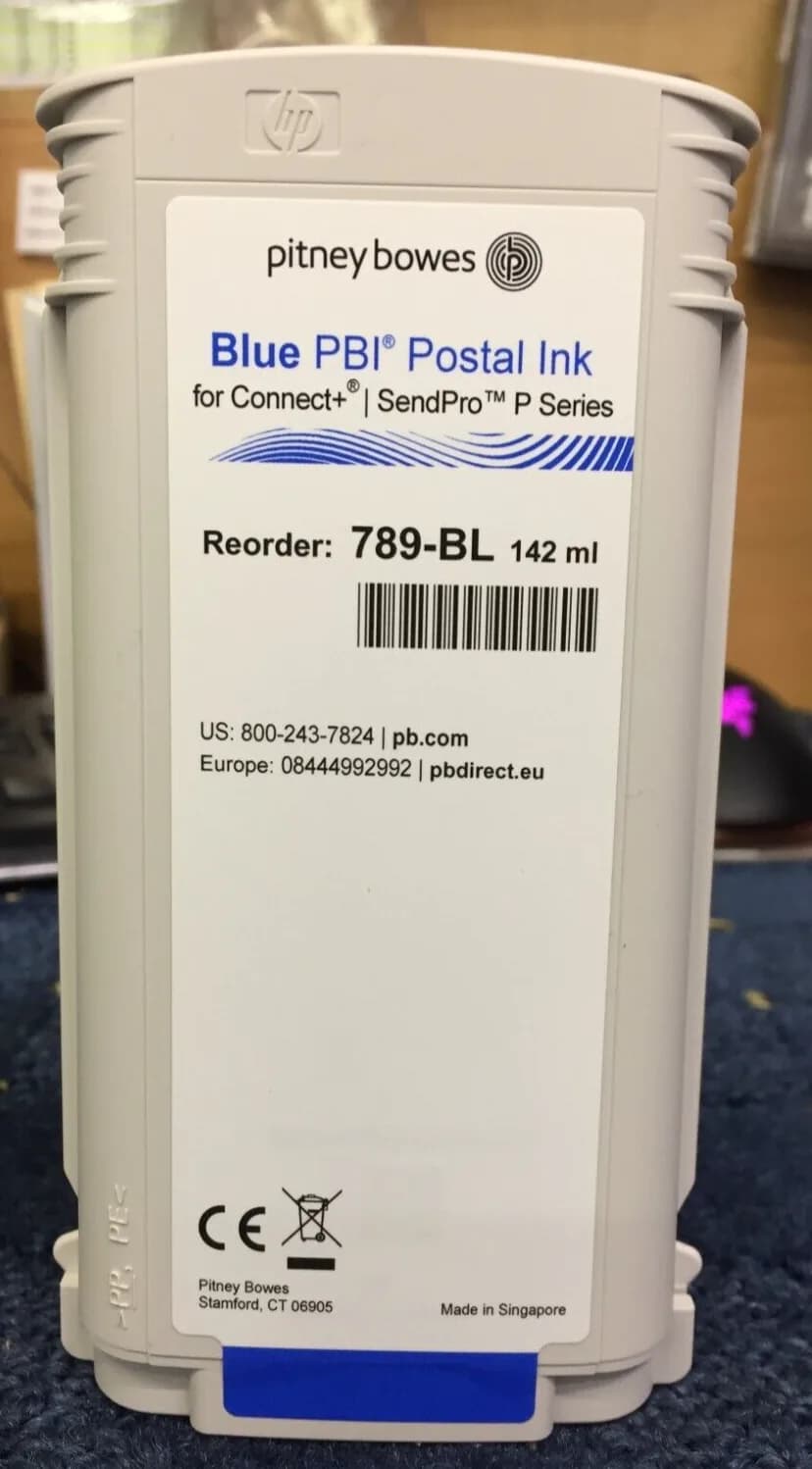 PITNEY BOWES ORIGINAL GENUINE INK CARTRIDGE BLUE 789-BL 142ML